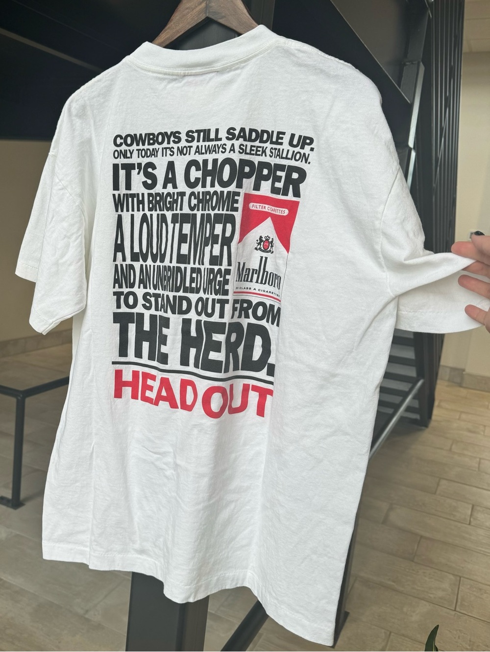 Vintage 90’s Marlboro ‘Head Out’ White 100% Cotton Pocket Tee